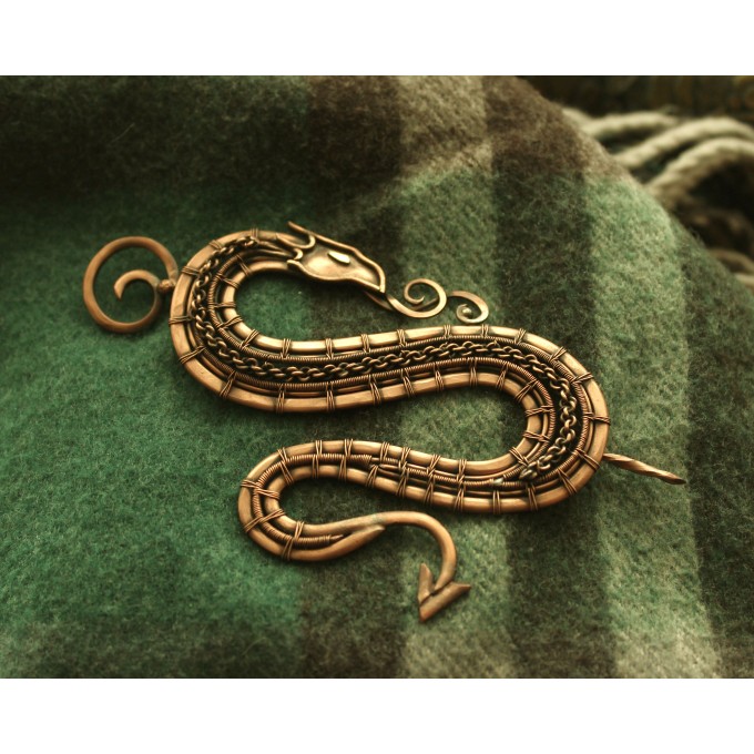 Copper Dragon wire wrap brooch