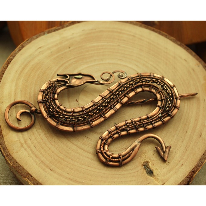Copper Dragon wire wrap brooch