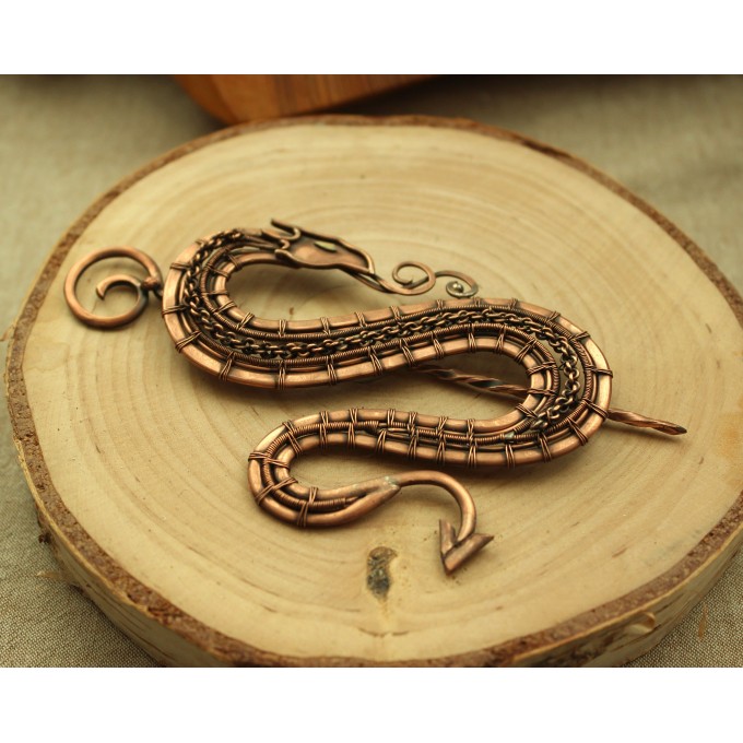 Copper Dragon wire wrap brooch