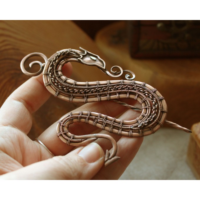 Copper Dragon wire wrap brooch