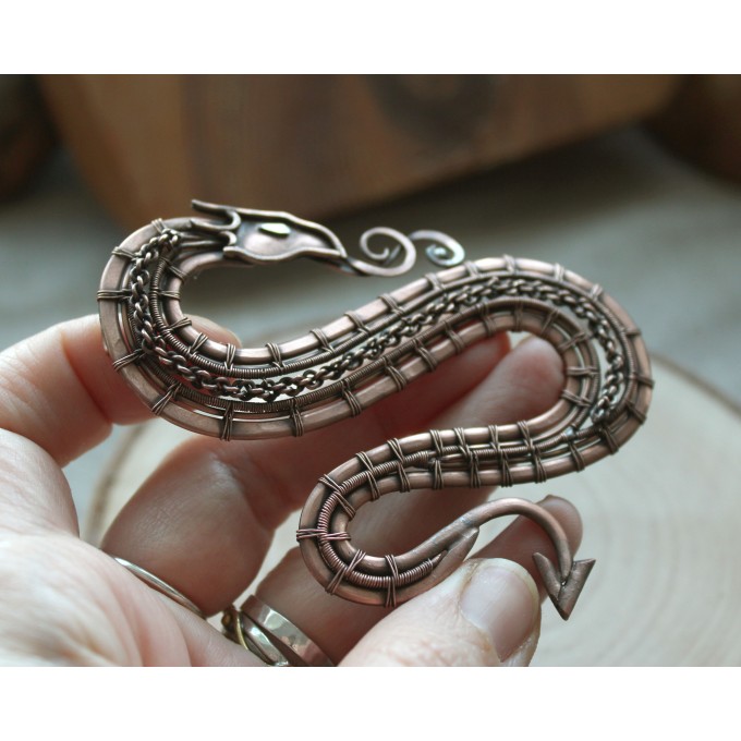 Copper Dragon wire wrap brooch
