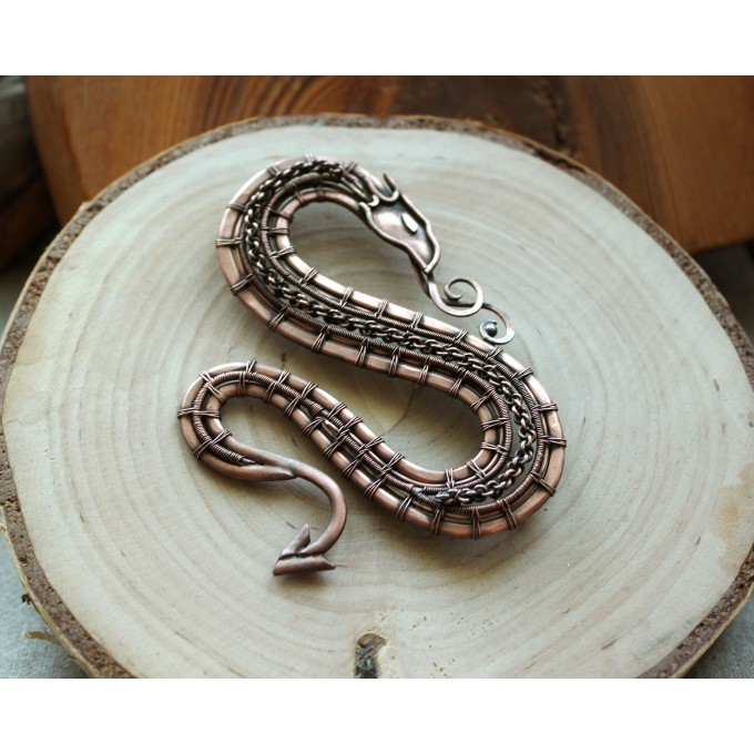 Copper Dragon wire wrap brooch