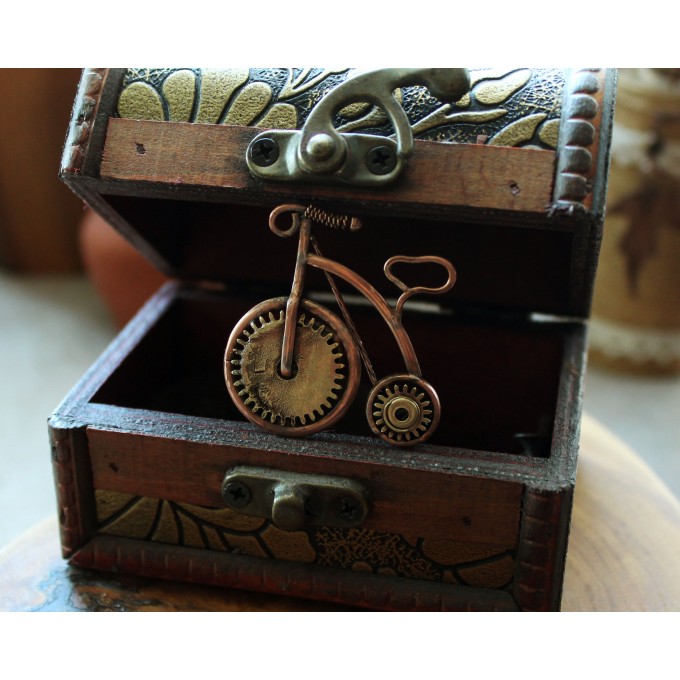 Steampunk copper-brass bicycle brooch