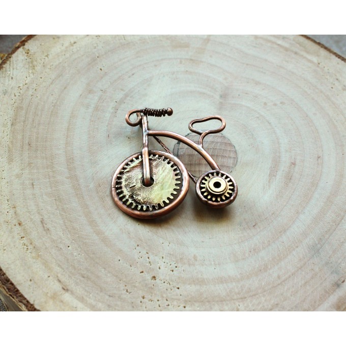 Steampunk copper-brass bicycle brooch