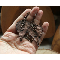 Copper birch leaf earrings