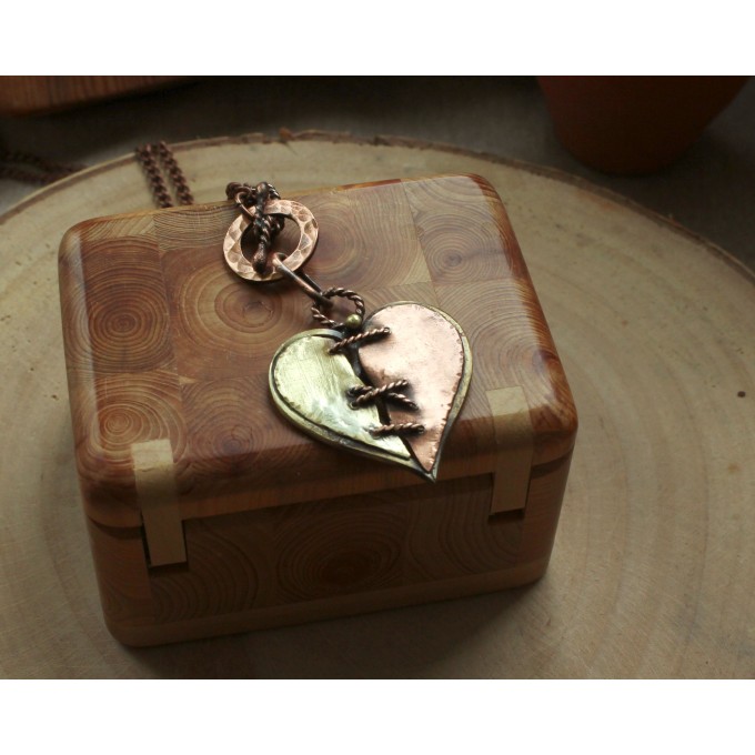 Copper and brass heart necklace