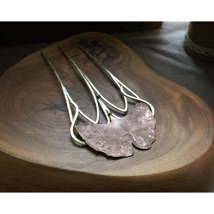 Copper brass ginkgo haircomb 