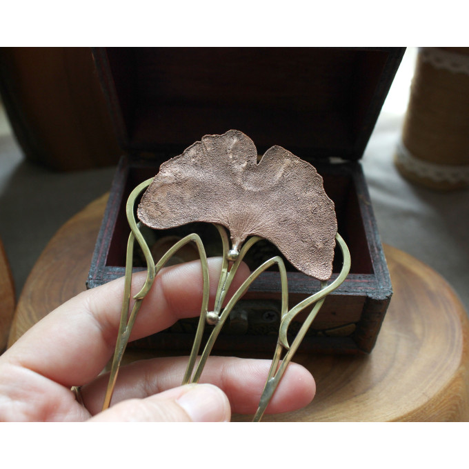 Copper brass ginkgo haircomb 