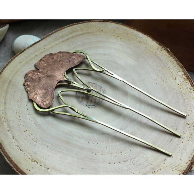 Copper brass ginkgo haircomb 
