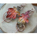 Copper hair clip with red - green oak leaf