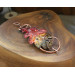 Copper hair clip with red - green oak leaf