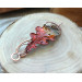 Copper hair clip with red - green oak leaf