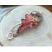 Copper hair clip with red - green oak leaf