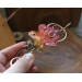 Copper hair clip with red - green oak leaf