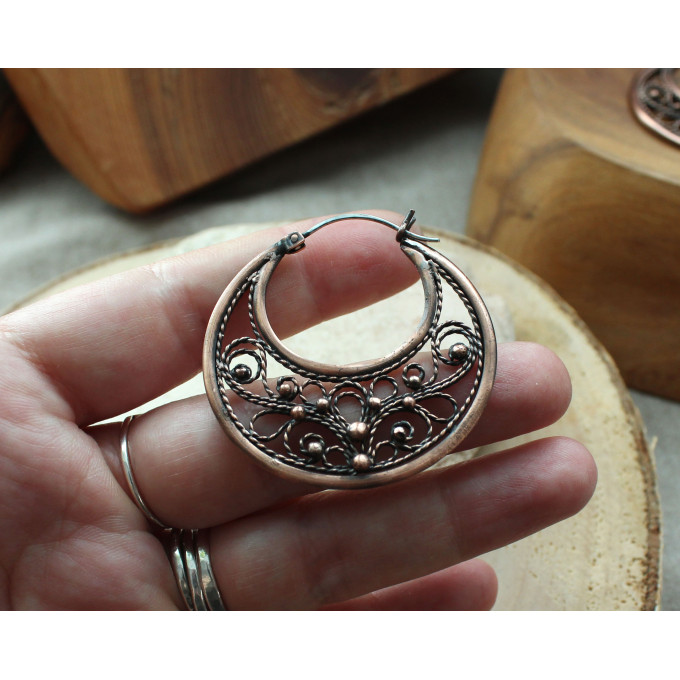 Filigree copper earrings with silver earhook