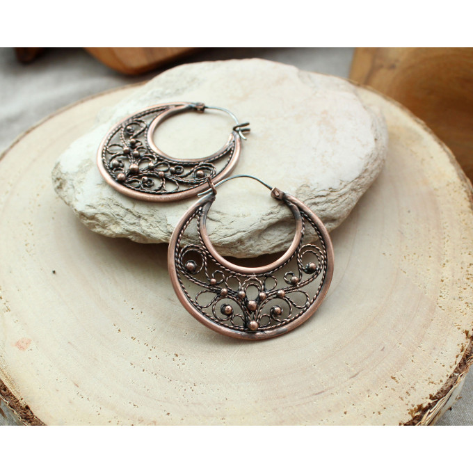 Filigree copper earrings with silver earhook