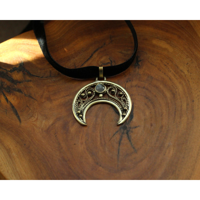 Lunar brass pendant with grey moonstone