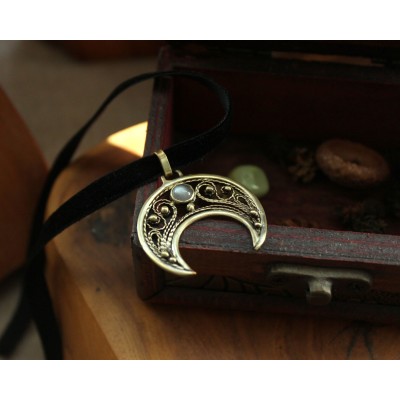 Lunar brass pendant with grey moonstone