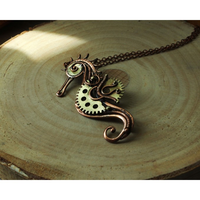 Steampunk Seahorse necklace-brooch