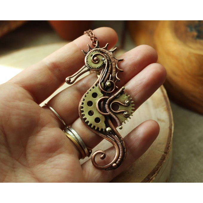 Steampunk Seahorse necklace-brooch