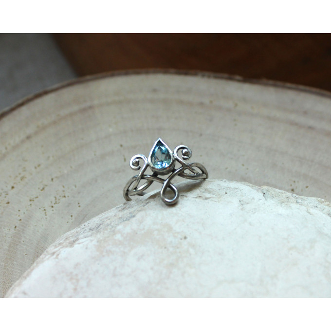 Elven silver ring with  topaz