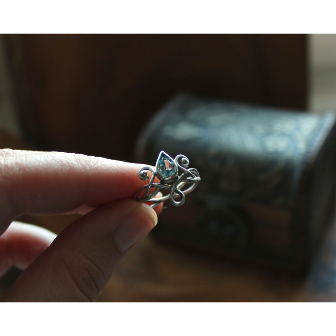 Elven silver ring with  topaz