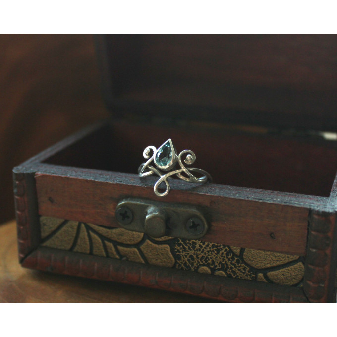 Elven silver ring with  topaz