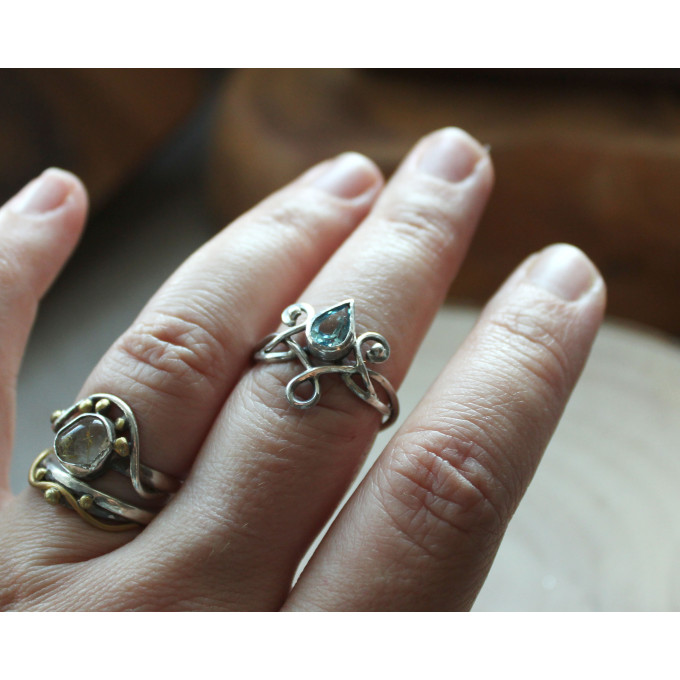 Elven silver ring with  topaz