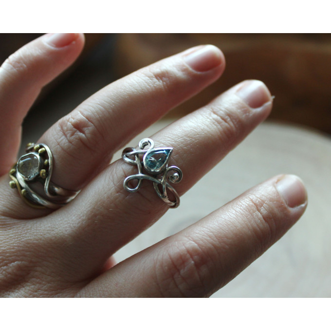 Elven silver ring with  topaz