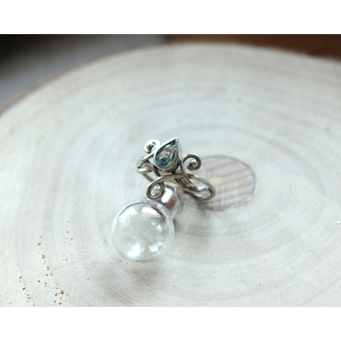 Elven silver ring with  topaz
