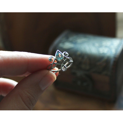 Elven silver ring with topaz