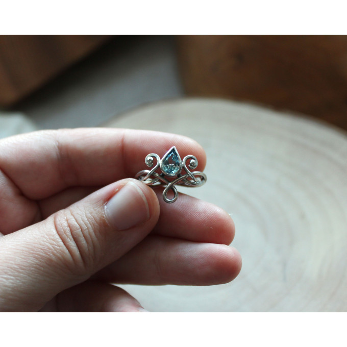 Elven silver ring with  topaz