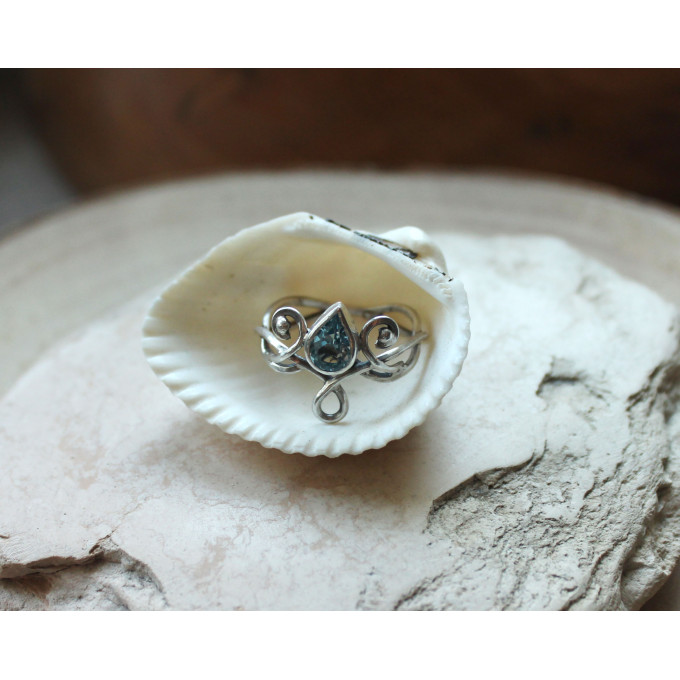 Elven silver ring with  topaz