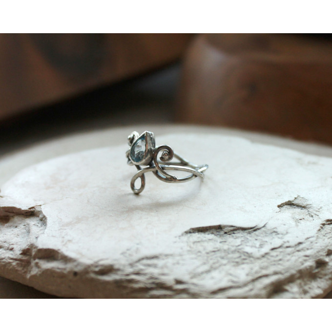 Elven silver ring with  topaz