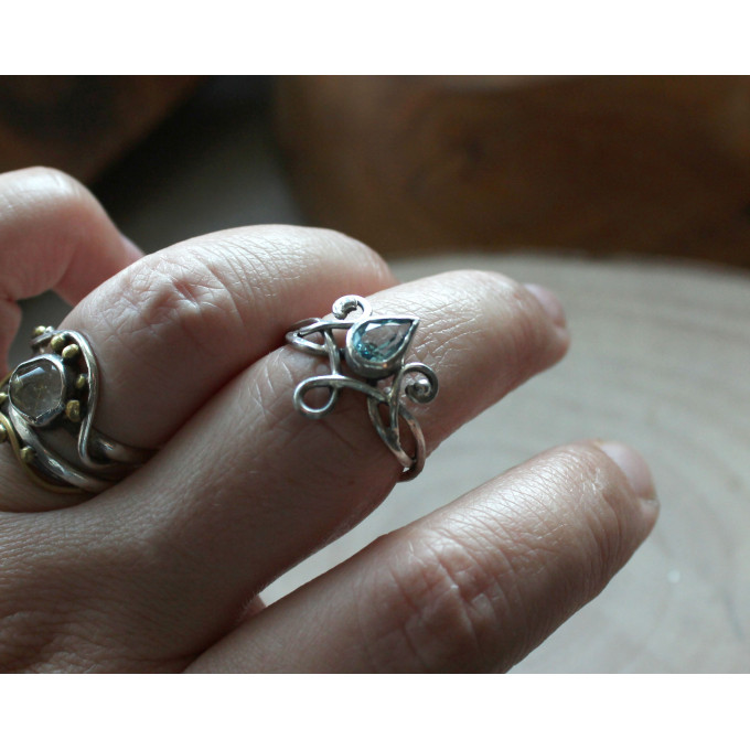 Elven silver ring with  topaz