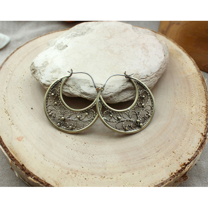 Filigree copper earrings with silver earhook
