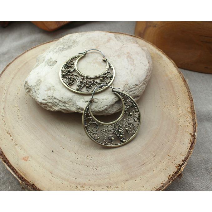 Filigree copper earrings with silver earhook