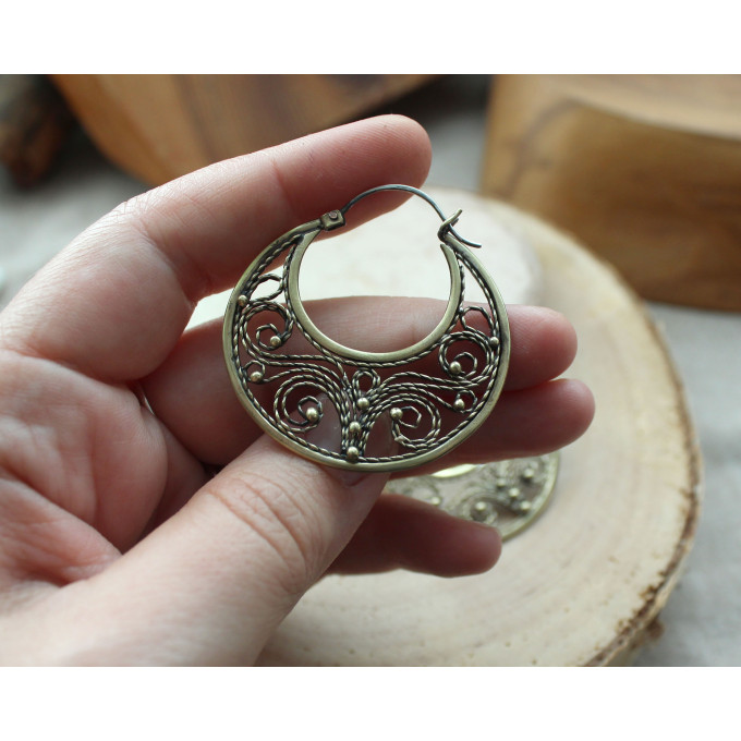 Filigree copper earrings with silver earhook