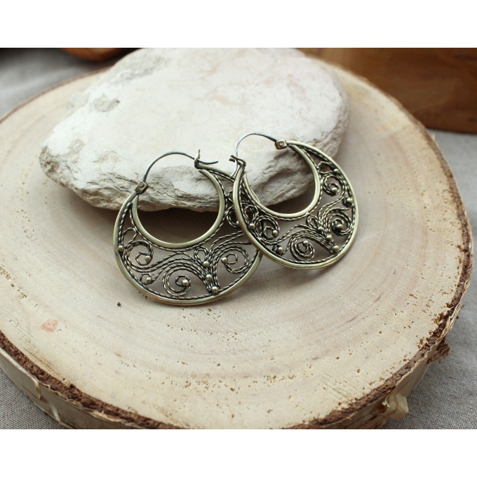 Filigree copper earrings with silver earhook
