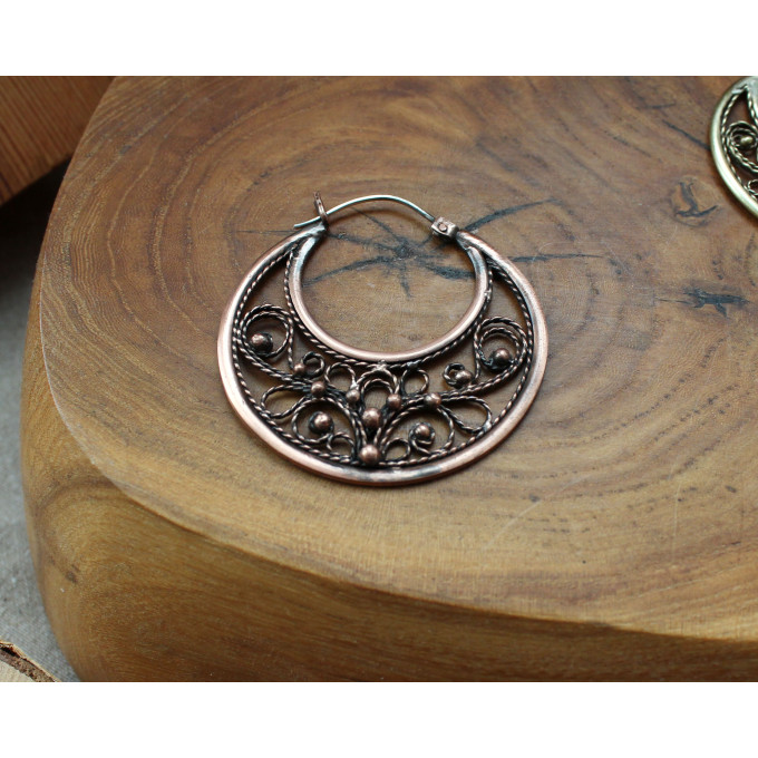 Filigree copper earrings with silver earhook