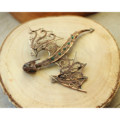 Green onyx wire-wrapped copper dragon