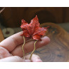 Hair pin with red maple leaf