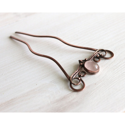 Copper rose quartz haircomb 