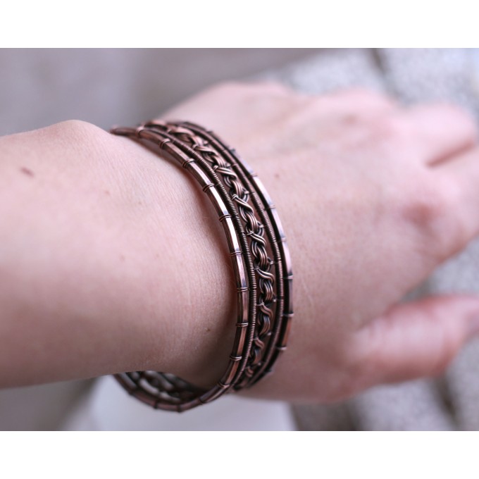 Copper wire wrap cuff bracelet