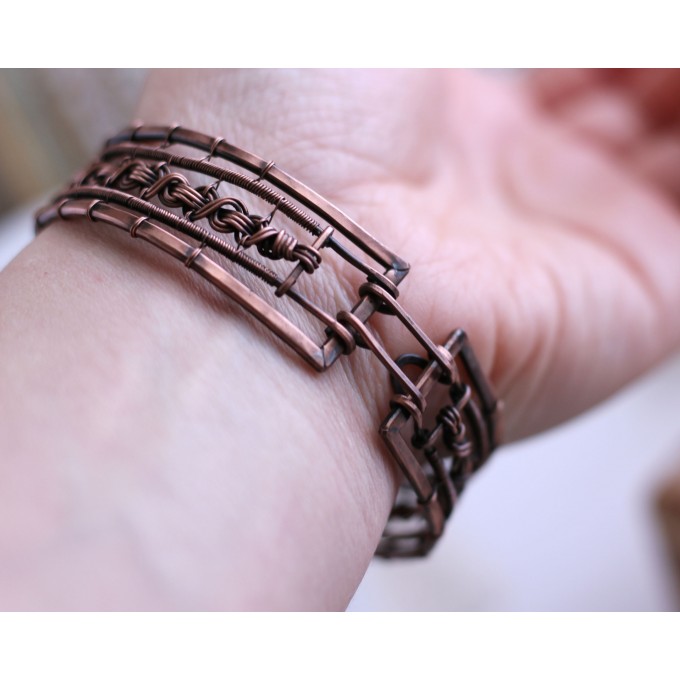 Copper wire wrap cuff bracelet