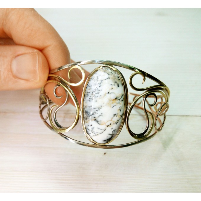 Dendrite agate cuff bracelet