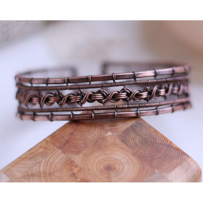 Copper wire wrap cuff bracelet