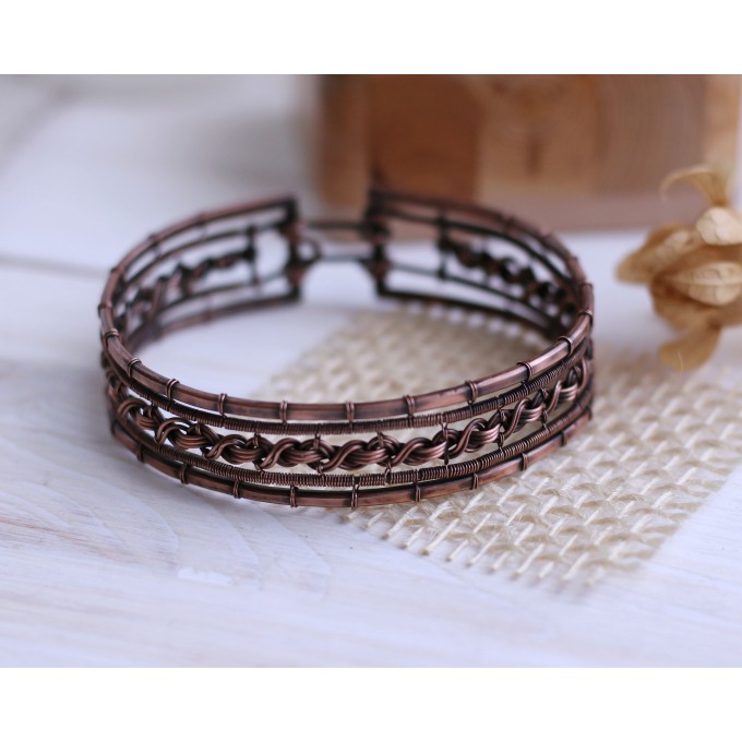Copper wire wrap cuff bracelet