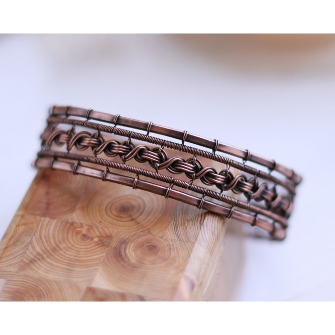 Copper wire wrap cuff bracelet