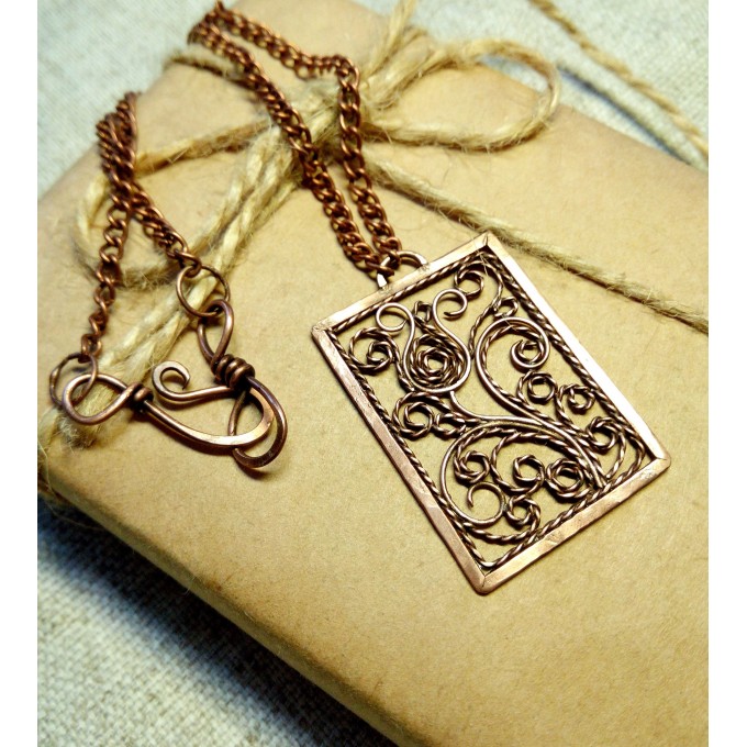 Copper filigree necklace tulip
